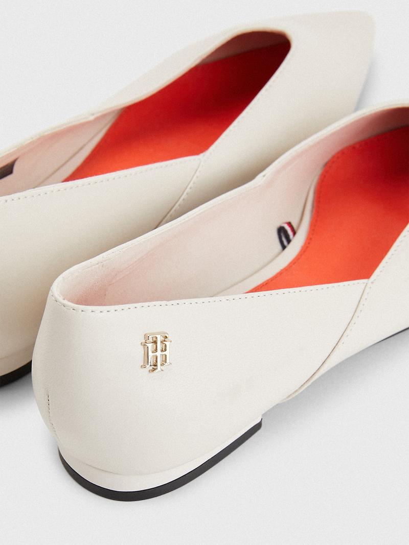 Női Tommy Hilfiger Bőr Ballerina Balerina Cipő Bézs | HU 601PJJ